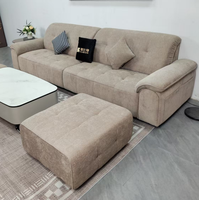 Liquidation de stock : Ensemble de canapé carré de luxe en tissu chenille kaki 2,8 m, cadre en bois massif, écologique/durable, avec 2 tabourets offerts
