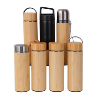 Botella de Agua Aislada al Vacío de Acero Inoxidable y Bambú, Personalizada, para Café, Té, Regalo Empresarial