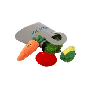 HollyPet 5包蔬菜洞穴互动吱吱捉迷藏宠物玩具毛绒小狗咀嚼散装狗玩具带手提袋
