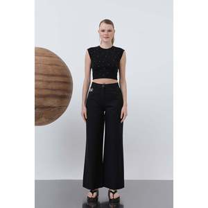 กางเกงขากว้างผู้หญิงมีกระเป๋า - 32116PNT - สีดำ - Product Image 3