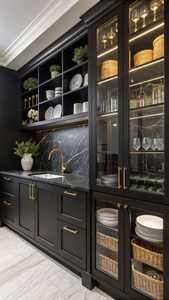 Juego de Cocina de Madera Maciza Negra Clásica de Alta Gama Personalizado Directo de Fábrica |   Accesorios Elegantes de Oro y Encimeras de Cuarzo - Product Image 4