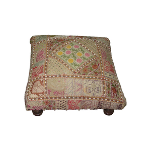 Wholesale Embroidered Wooden Footrest <b>Stool</b> Upholstered <b>Small</b> Ottoman Furniture - Product Image 1