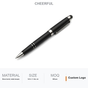 Stylet tactile et stylo bille 2-en-1 en métal noir mat avec finition en acier, personnalisable avec logo, idéal comme cadeau - Product Image 1