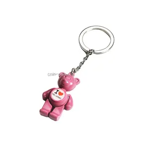 Hot Selling Custom Shape Niedlicher rosa Bär Abnehmbare Beine Arme 3D Metall Teddybär Schlüssel bund