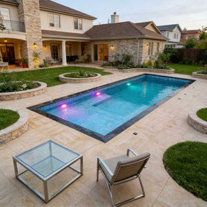 Piscine rustique avec bordure en pierre naturelle et terrasse en bois, grande piscine en fibre de verre pour hôtel, étanche - Product Image 5