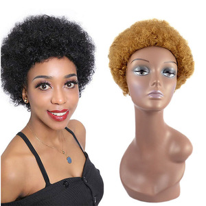 Parrucche Afro corte di alta qualità al miglior prezzo Pixie Cut parrucca Afro riccia molto corta sul retro - Product Image 1