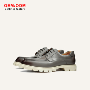 Chaussures Derby pour hommes en cuir pleine fleur italien vieilli, style britannique, à semelle épaisse, polyvalentes, pour affaires et décontracté - Product Image 1