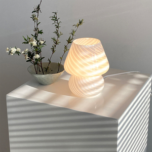 Glass <b>LED</b> Desk Lamp for Bedroom <b>Bedside</b> Korean Ins Style Striped Mushroom <b>Table</b> Lamp Decor Cute Glass Translucent <b>Bedside</b> Lamp - Product Image 2