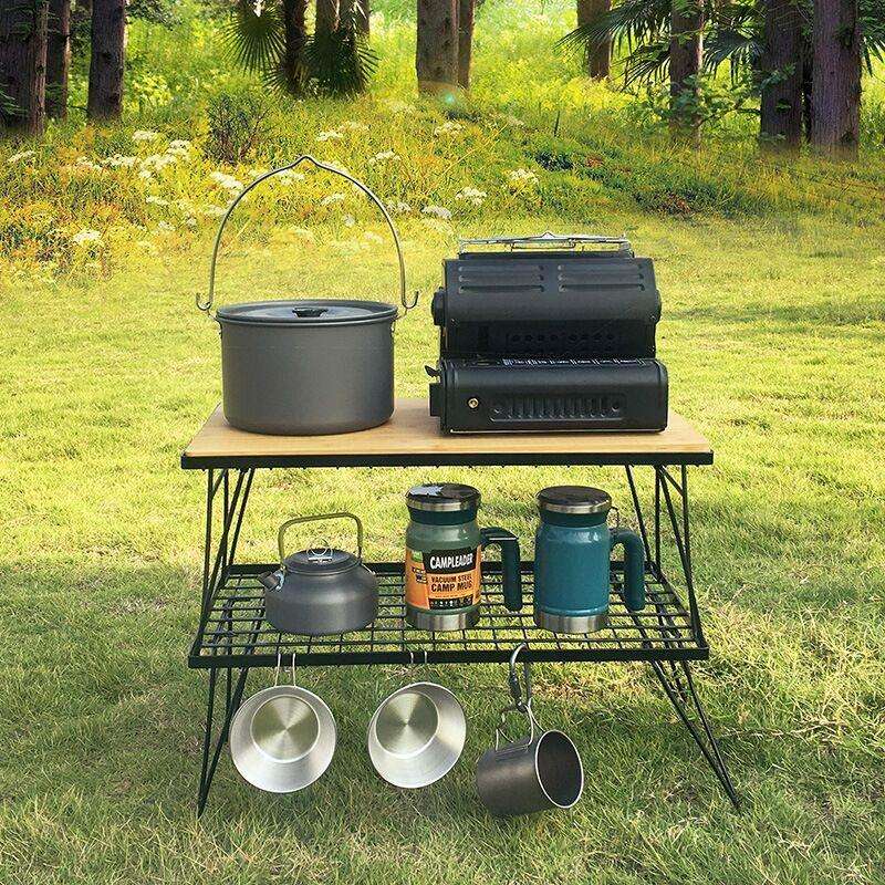 Steel Leg Long Portable Folding Camping Table Outdoor BBQ Bamboo Folding Picnic