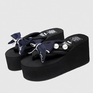 Tongs à talons de 8 cm avec nœud noué à la main, sandales de plage antidérapantes, chaussures de plage tendance pour femmes - Product Image 2