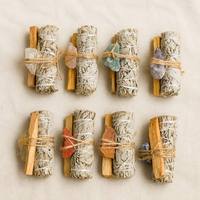 Großhandel 10cm Weißer Salbei Räucherkit Palo Santo Stäbchen mit Natürlichen Rohedelsteinen Heilsteine für Meditation