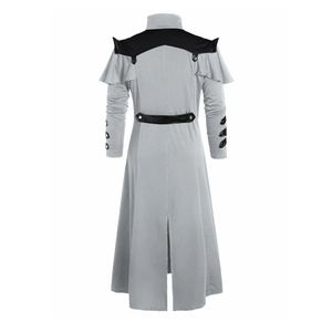 Costume d'Halloween médiéval steampunk d'assassin, <span class=keywords><strong>elfes</strong></span>, pirates, pour homme adulte, veste longue fendue vintage noire, armure gothique, manteaux en cuir - Product Image 5