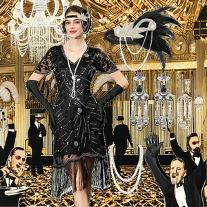 Robes de soirée Charleston des années 20, Robes Great <span class=keywords><strong>Gatsby</strong></span> pour femmes, Costumes des années 20, Accessoires des années 20 pour les soirées Harlem, Lavable à la main - Product Image 2