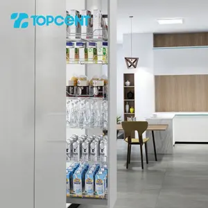 Topcent Modern Kitchen Fittings Tall Pull Pantry Storage Unit Steel Stainless Steel Chrome Iron Drawer Baskets Cabinet Storage