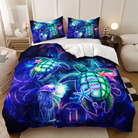 Housse de couette moderne rétro à motif de tortue de dessin animé, motif animal, imprimé en 3D, écologique, avec fond de bateau à voile de corail sous-marin, ensemble de literie