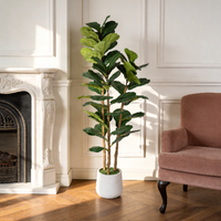Ficus lyrata artificiel avec pot décoratif blanc, plantes artificielles modernes, verdure artificielle avec pot