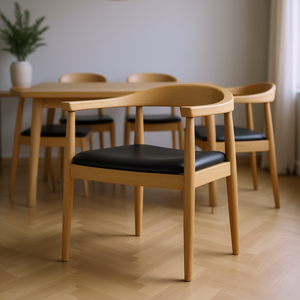 Silla de Comedor Acurv de Madera Natural con Asiento de Cuero PU Negro, Diseño Escandinavo Moderno, Muebles para el Hogar - Product Image 2