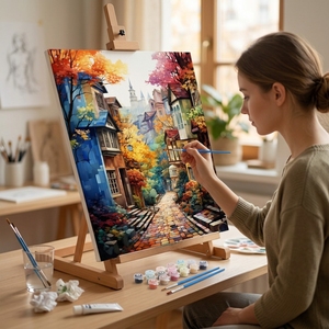 Kit Pittura a Numeri Personalizzato Paesaggio Urbano Europeo Autunnale Pittura Digitale a Olio Fai da Te per Adulti Principianti 40x50cm - Product Image 6