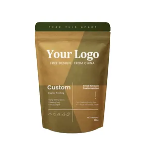 Sachet à café en papier kraft brun avec fermeture à glissière refermable vente en gros sachets de thé sacs en papier kraft pour matériaux d'emballage