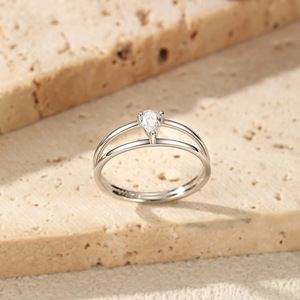 S925 Sterling Silver <b>Dainty</b> Double Layer Twisted Band <b>Ring</b> with Pear Cut CZ Stone, Minimalist Stackable Promise <b>Ring</b> for Women - Product Image 6