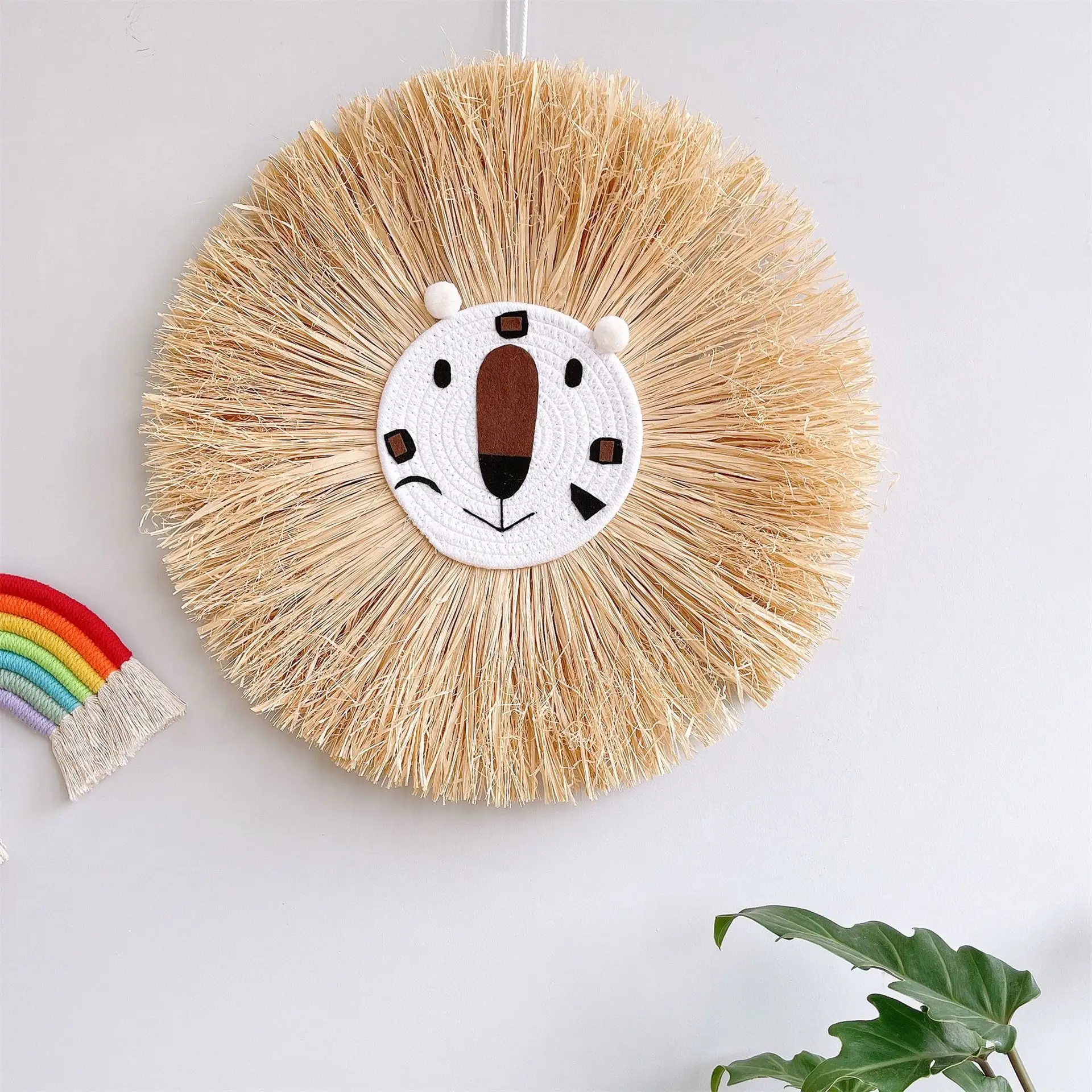 Gran oferta, hilo de algodón tejido a mano, cabeza de Animal, dibujos animados, León, decoraciones colgantes para habitación de niños