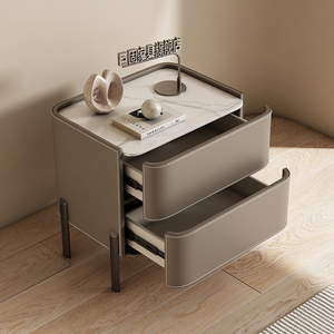Mesita de noche de almacenamiento pequeña y creativa de lujo, sillín de cuero, nueva pizarra, madera maciza de gama alta, Internet, dormitorio de celebridades, estante para el hogar - Product Image 4