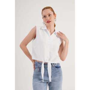 Chemise sans manches rayée bleue pour femmes dans la collection de chemisiers et de blouses élégants en gros - Product Image 3