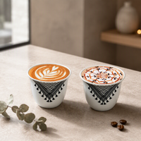 Tasse à café en céramique avec imprimé géométrique à pompons, noir et blanc, pour expresso, cappuccino, latte, thé, vaisselle ethnique pour café