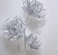 Premium-Qualität Künstliche Riesige Silberne Organza-Mohnblumen 3 Stück für Hochzeitsfotografie Bühnenhintergrund-Dekoration