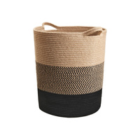 Panier rond artisanal en jute naturelle de haute qualité, durable, tissage flexible renforcé, rustique, multi-usages pour le rangement domestique