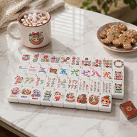 Jeu de Mahjong Américain en Acrylique Double Couche Incrusté, Motif Chat de Dessin Animé Mignon de Noël, Collection Festive, Cadeau, Tuiles de Mahjong