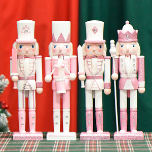 Décorations de Noël, artisanat de Noël, soldat de Noël rose en bois de 30 cm, casse-noisettes pour la décoration de la maison et des fêtes de Noël - Product Image 1