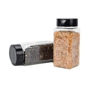 9oz 250ml Pot carré Chine PET en plastique sel et poivre épices assaisonnement bouteille bocaux conteneur Shaker