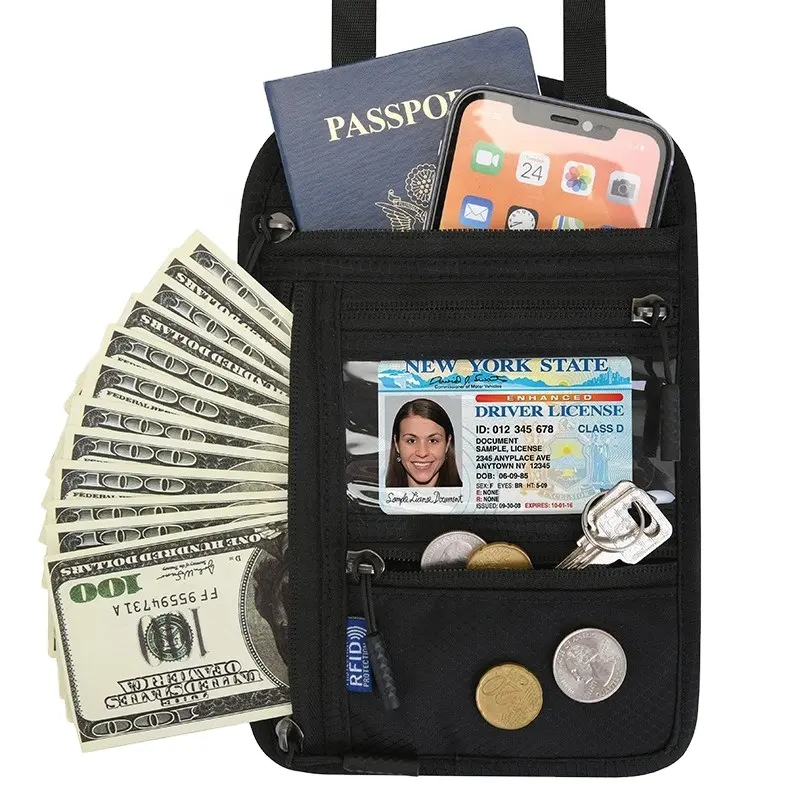 Multifunktionales Dokumentpaket für das Ausland reisen Geldbörse Portotasche Passabdeckung Kreditkarten-ID-Halter Geld Reisen Hanging Necklace