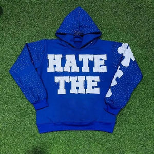 Sudadera con Capucha de Corte Cuadrado para Hombre, con Pedrería, Estilo Desteñido, Letras Bordadas en Felpa Francesa, Logotipo Personalizado - Product Image 4