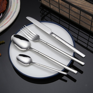 High Quality Stainless Steel Cutlery Silverware Restaurant Square Handle Cutlery Set Mirror and Frosted Knife Fork and Spoons