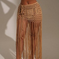 Gehaakte strandrok met kwastjes voor dames, doorschijnend, uitgehold, zomerse bikini-cover-up
