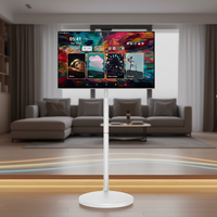 Téléviseur LED intelligent Android portable rechargeable 21,5 pouces avec écran tactile incurvé grand format HDTV 1080p Full HD 60Hz pour cuisine/salon, blanc