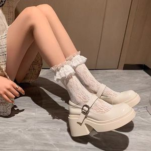 Women's 2026 New Summer French Mary Janes Bridal <b>Shoes</b> Chunky <b>Heel</b> Pumps with Breathable Cross Straps Genuine Leather - Product Image 3