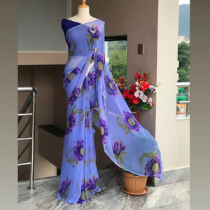 Tendance Tendance Georgette Saree Vêtements indiens et pakistanais - Product Image 1