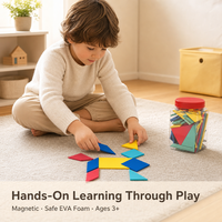 Set Puzzle Tangram Busa EVA Magnetik 112Pcs Balok Bangunan Bentuk Geometris untuk Edukasi Anak
