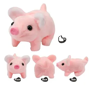 Mainan Piggy berjalan hewan peliharaan interaktif, Piglet merangkak elektronik mewah Oink Twitch ekor hidung Wag hadiah animasi balita Pink