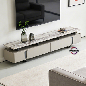 Mueble de TV de Lujo con Tapa de Mármol Natural, Base Flotante de MDF y Detalles Geométricos, Mueble Artístico <span class=keywords><strong>para</strong></span> el Hogar - Product Image 2