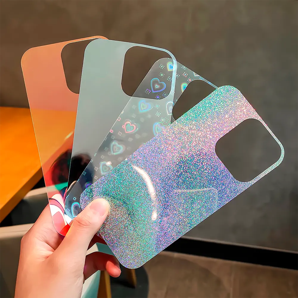 Laser Transparent Clear Back Skin Phone Sticker for iphone Xr Xs 6s 7 8 plus back decoration colorful Sticker on Clear case