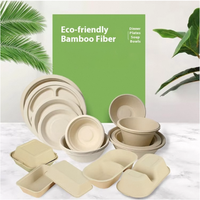 Vaisselle jetable en pulpe de bambou naturelle pour pique-nique et fête Emballage alimentaire léger biodégradable-Boîte à lunch Assiette Bol