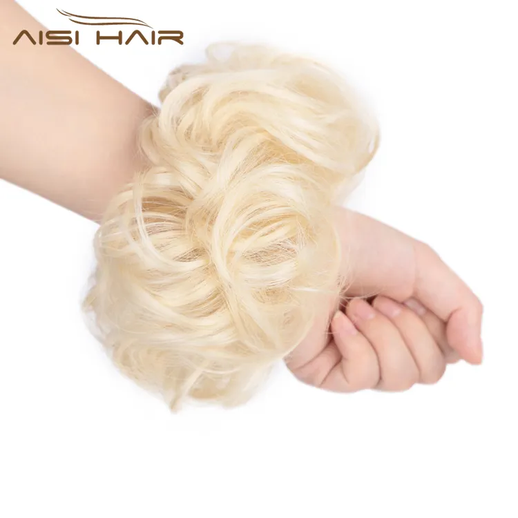 Aisi Haar Goud Paardenstaart Donut Krullend Extensions Haar Lint Bundels Elastische Synthetische Bun Voor Bruiden Vrouwen Haar Chignons Bun