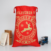 Sac de Noël Rouge en Gros avec Cordon de Serrage, Imprimé Renne, Style Vintage, pour Cadeaux et Rangement, Emballage Cadeau