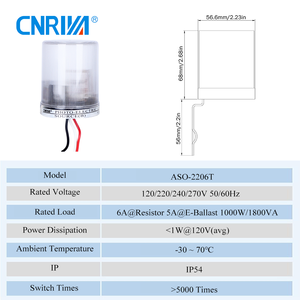 CNRIYA <span class=keywords><strong>ASO</strong></span>-2206T 120-270V Capteur de lumière thermique automatique IP54 6A 12mm CDS, interrupteur sans contact, durée de vie 5000 cycles, résistant à l'eau - Product Image 2