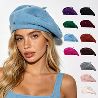 Boina de Lana con Pedrería y Diseño de Aliento de Bebé al por Mayor para Mujer, Gorra de Pintor Vintage a Rayas Transpirable para Otoño/Invierno, Sombreros de Moda OEM/ODM