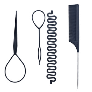 Outils de tressage <span class=keywords><strong>pour</strong></span> filles, outil de coiffure noir <span class=keywords><strong>pour</strong></span> queue de cheval, ensemble de peignes à queue de rat, outil de sectionnement <span class=keywords><strong>des</strong></span> cheveux, accessoires de tressage - Product Image 4